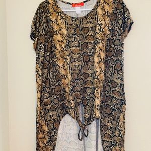 Pattern extra long tie up shirt